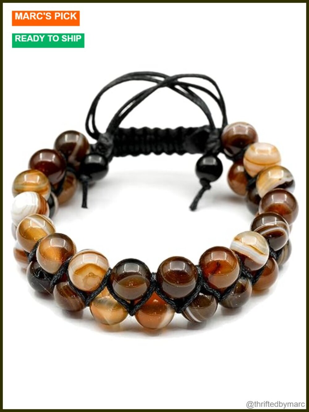 Handmade Double Row Natural Stone Macrame Bracelet Unisex Adjustable Beaded